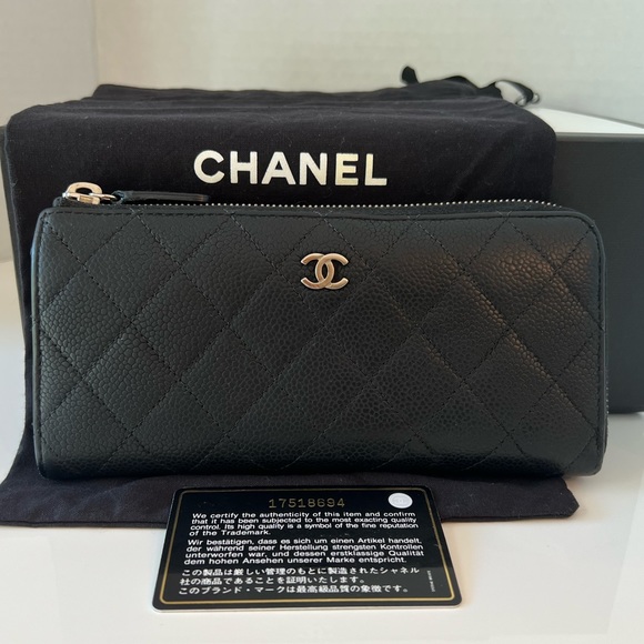 Chanel Caviar Wallet Leather Quilted 3/4 Zip Large Long Black / Silver - Picture 16 of 16